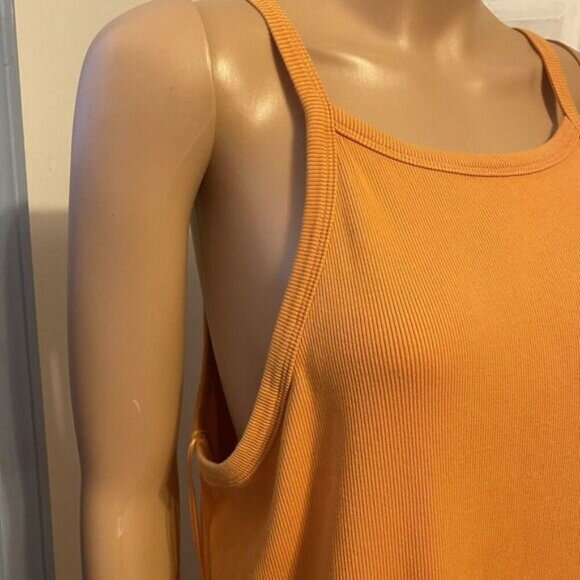 Old Navy Orange Sleeveless Ribbed Tank Midi Dress Plus 2X Split Side Coastal Sun - Picture 6 of 10